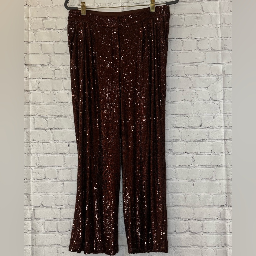 {Express} Brown Sequin Wide-leg Pants